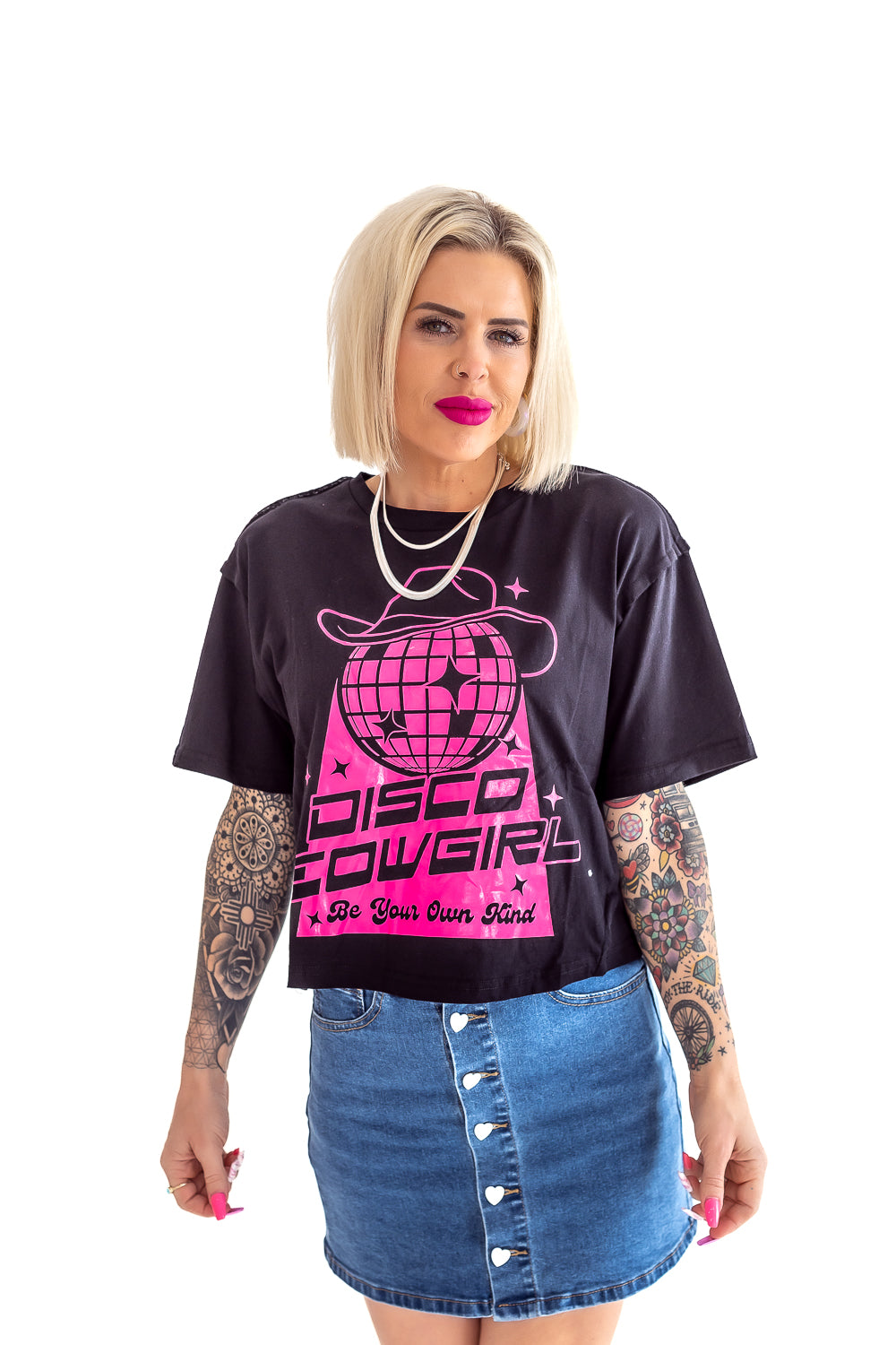 Disco Cowgirl Semi Cropped Graphic Tee - T42