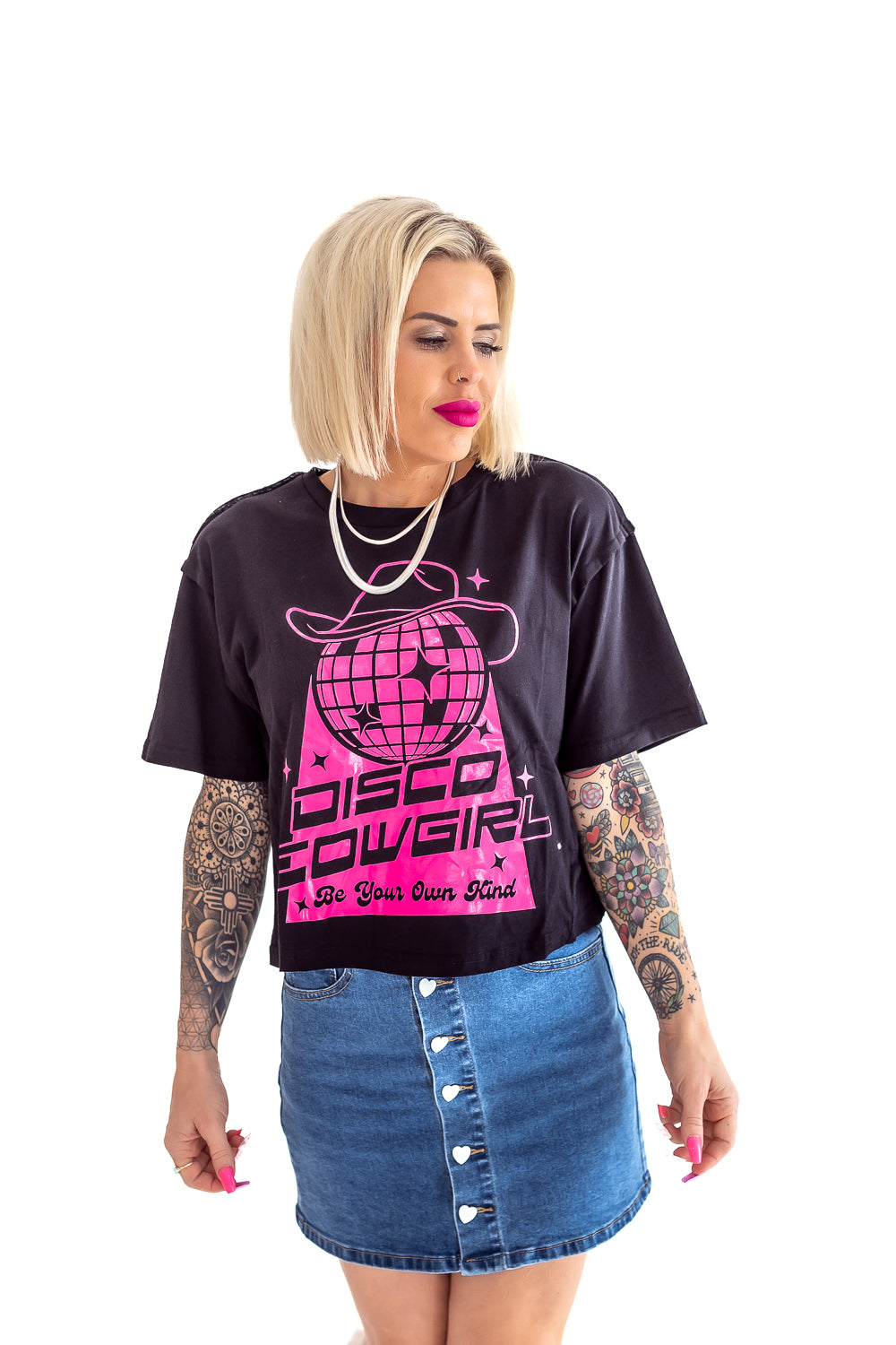 Disco Cowgirl Semi Cropped Graphic Tee - T42