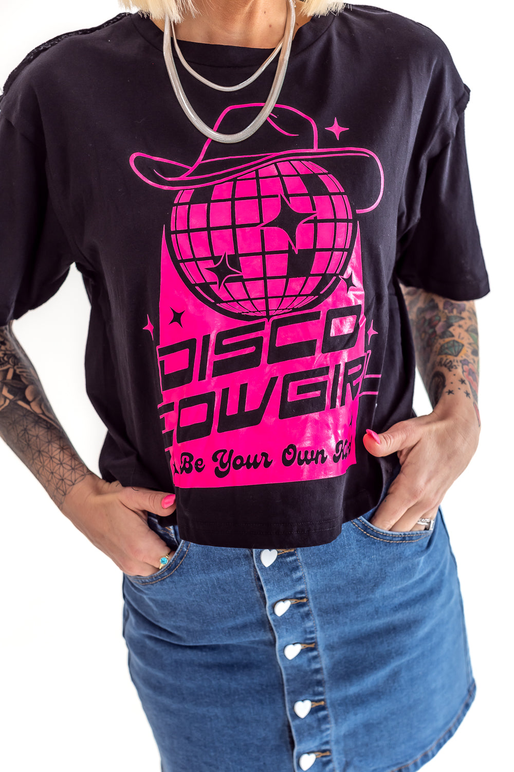 Disco Cowgirl Semi Cropped Graphic Tee - T42