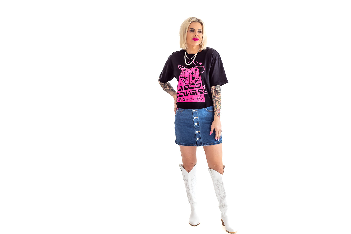 Disco Cowgirl Semi Cropped Graphic Tee - T42