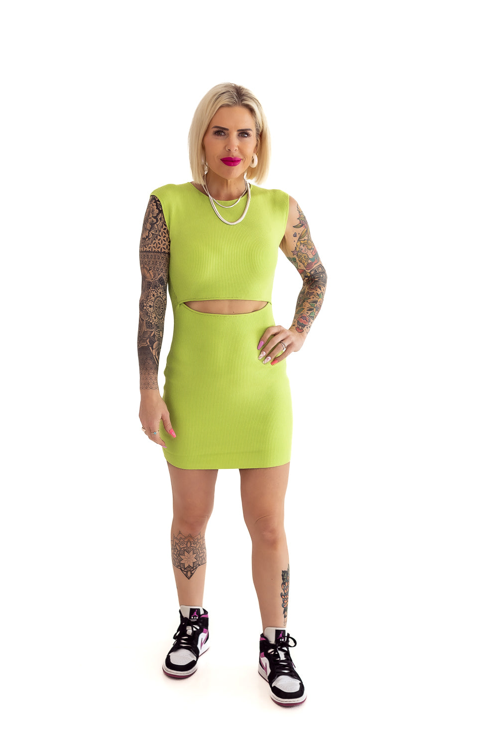 Cut Him Off Lime Green Ribbed Dress - D08