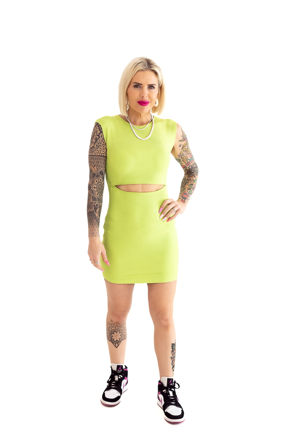 Cut Him Off Lime Green Ribbed Dress - D08