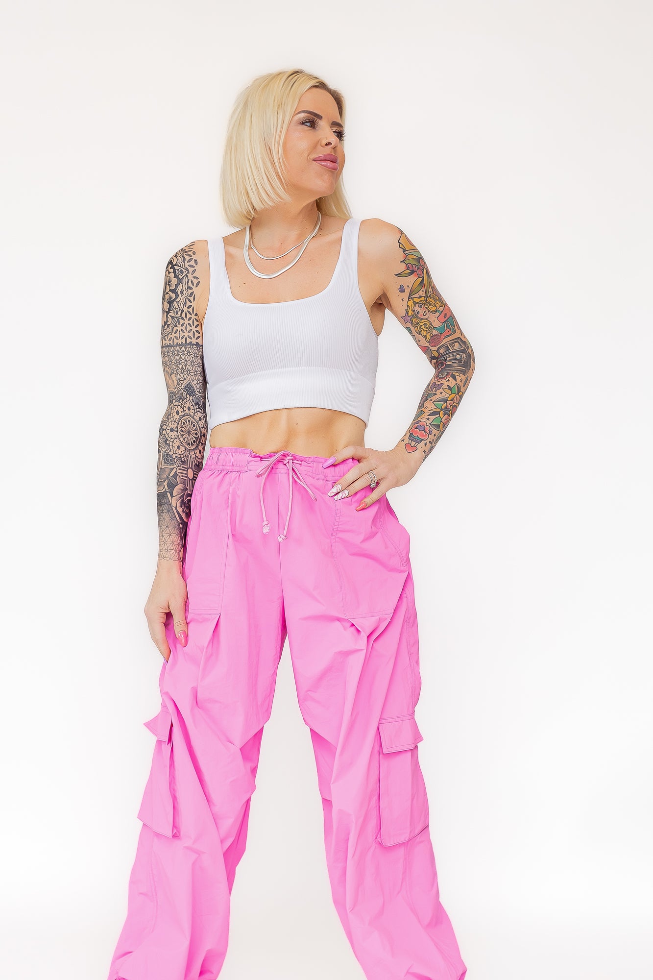 Kitty Cargo's Hot Pink Cargo Drawstring Pants -P15