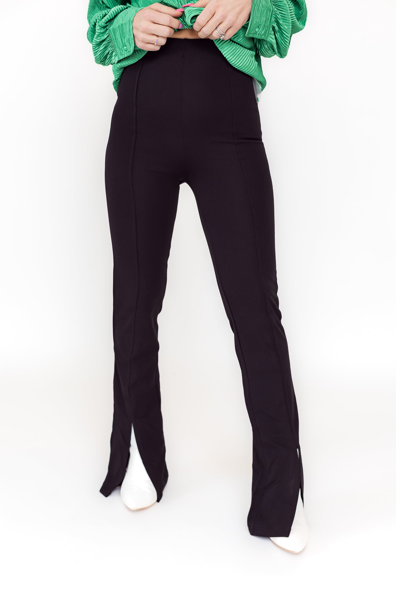 Fun & Flare Black Slit Hem Stretch Pants - P18