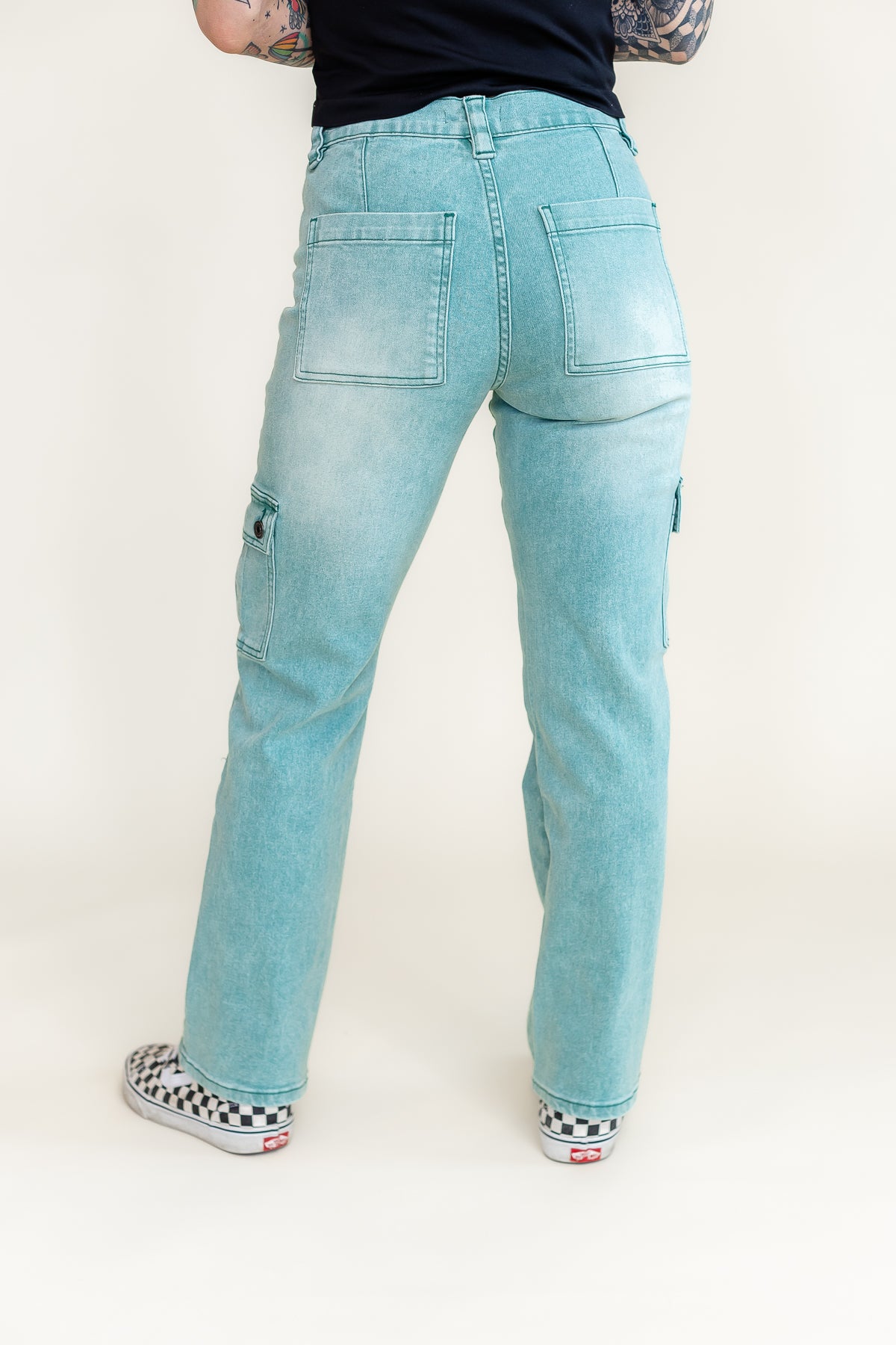 Teal Cargo Stretch Denim 7/8 Crop