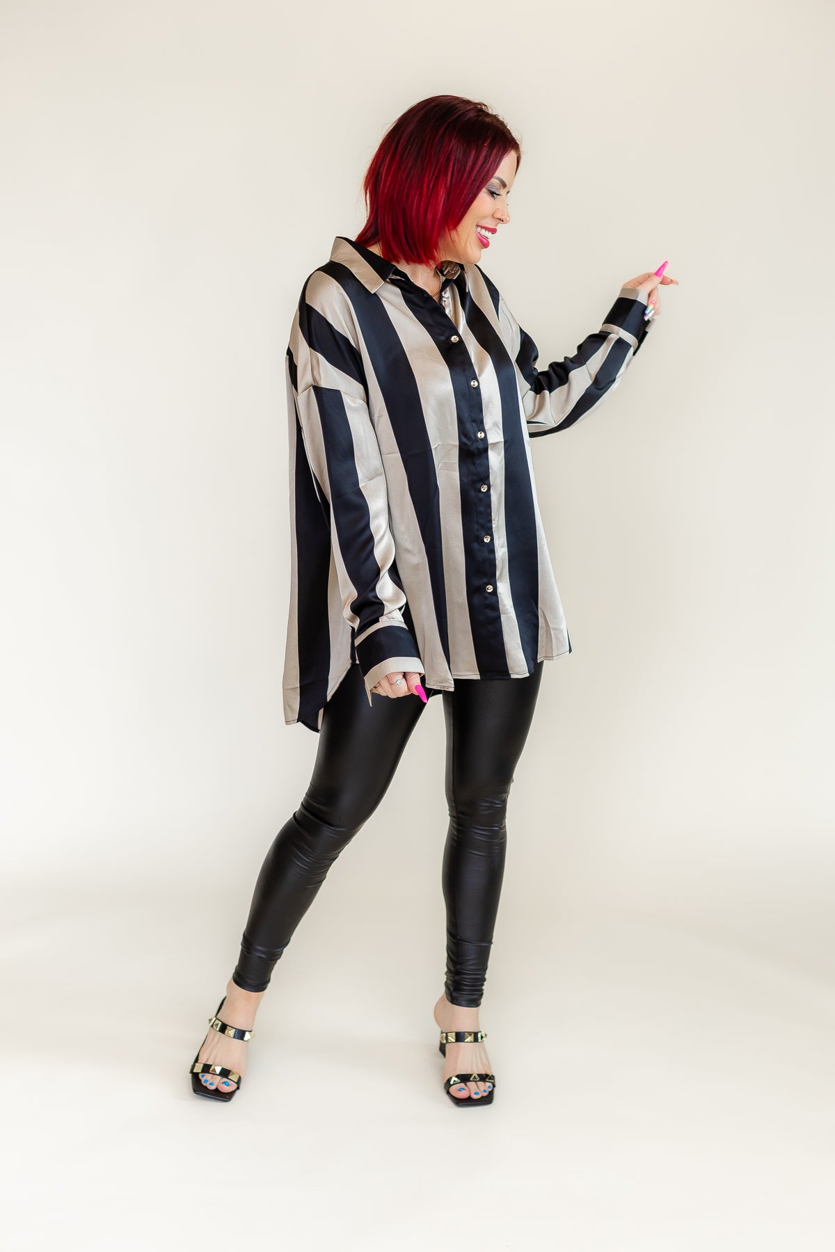 Silky Dreams Black & Ivory Button Up Blouse - T223