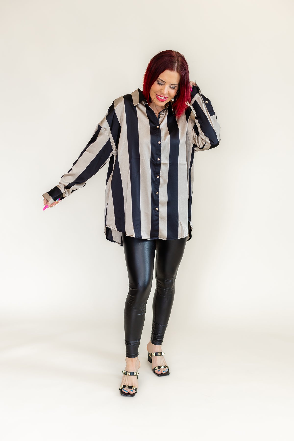 Silky Dreams Black & Ivory Button Up Blouse - T223