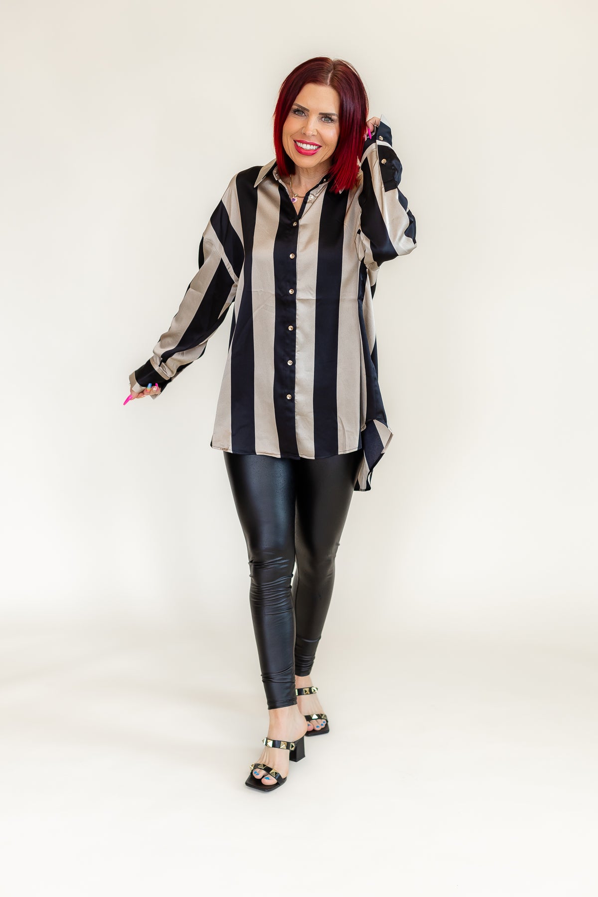 Silky Dreams Black & Ivory Button Up Blouse - T223