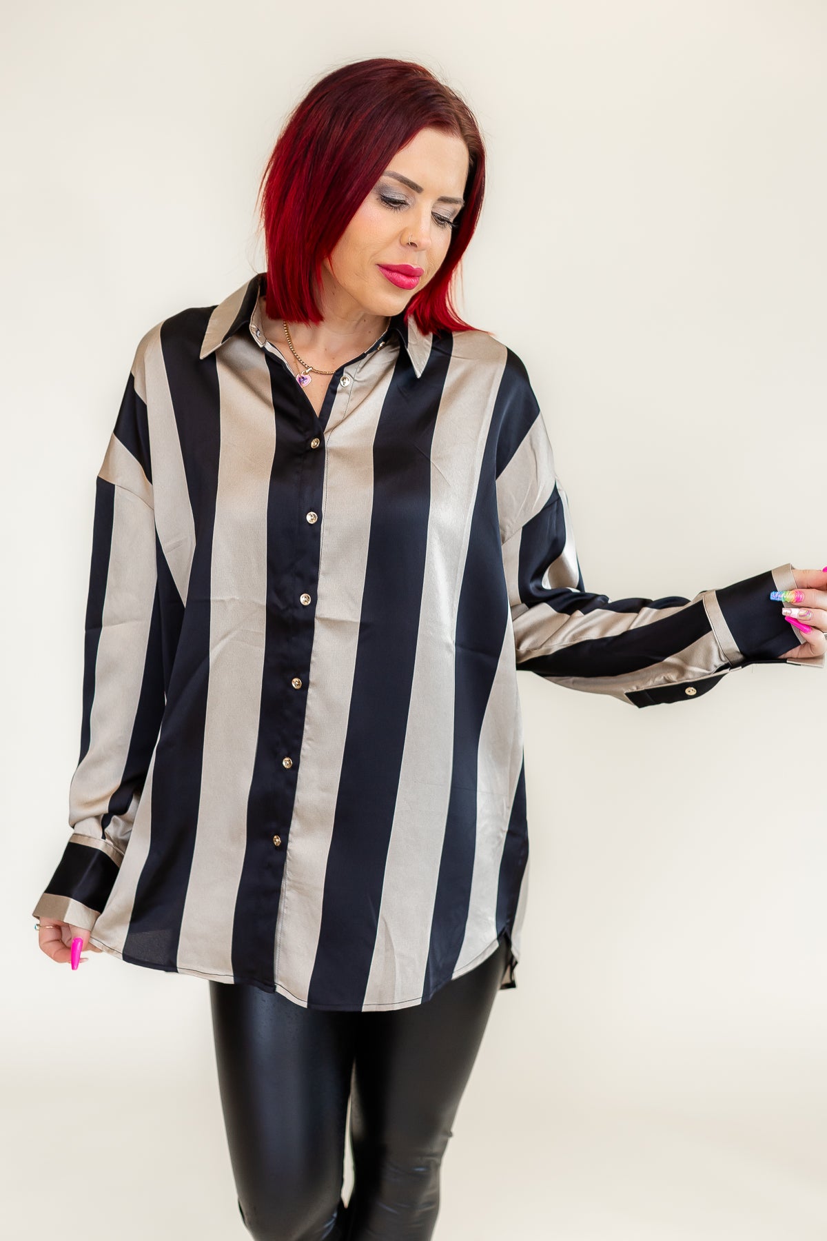 Silky Dreams Black & Ivory Button Up Blouse - T223