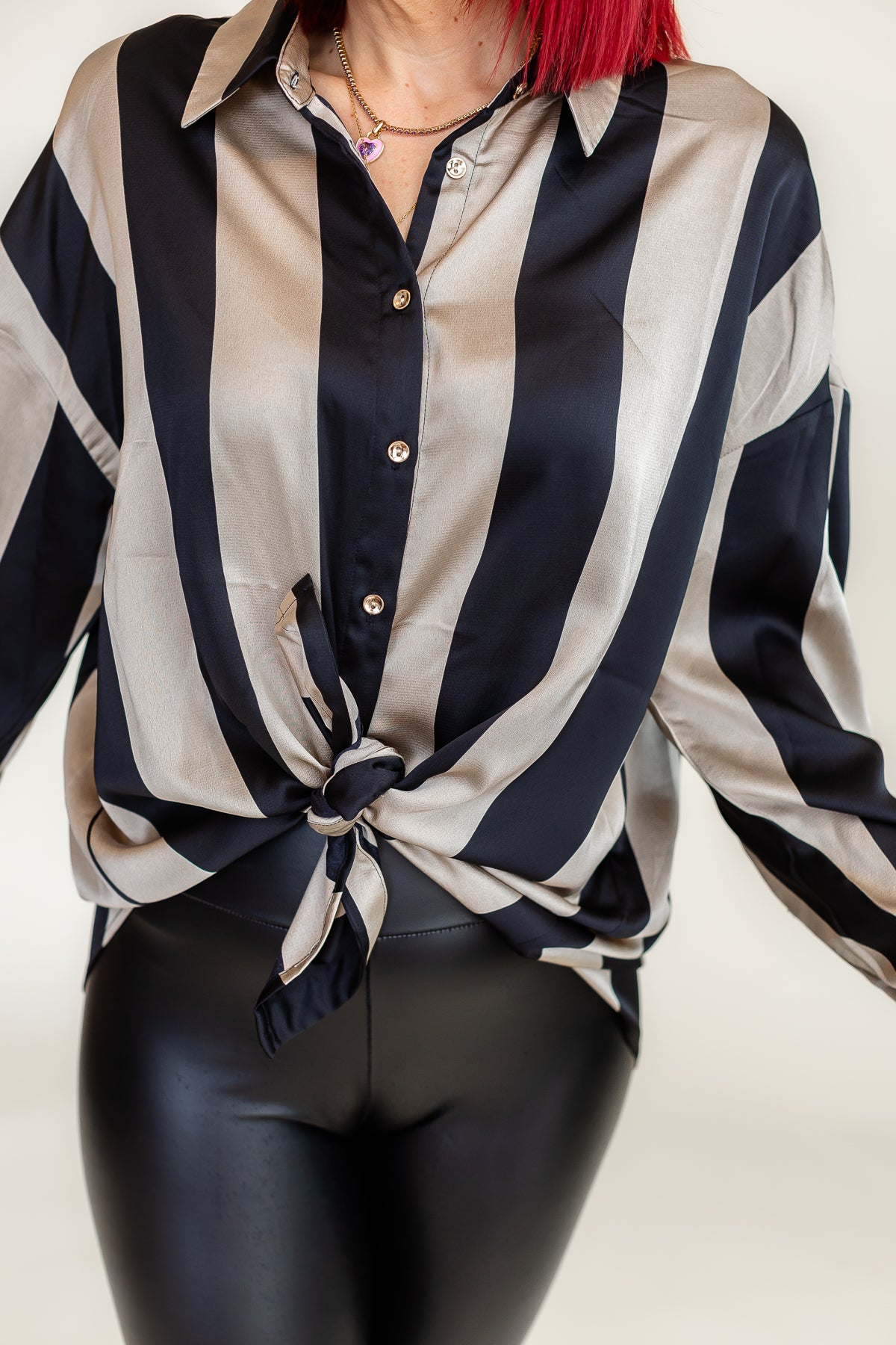 Silky Dreams Black & Ivory Button Up Blouse - T223