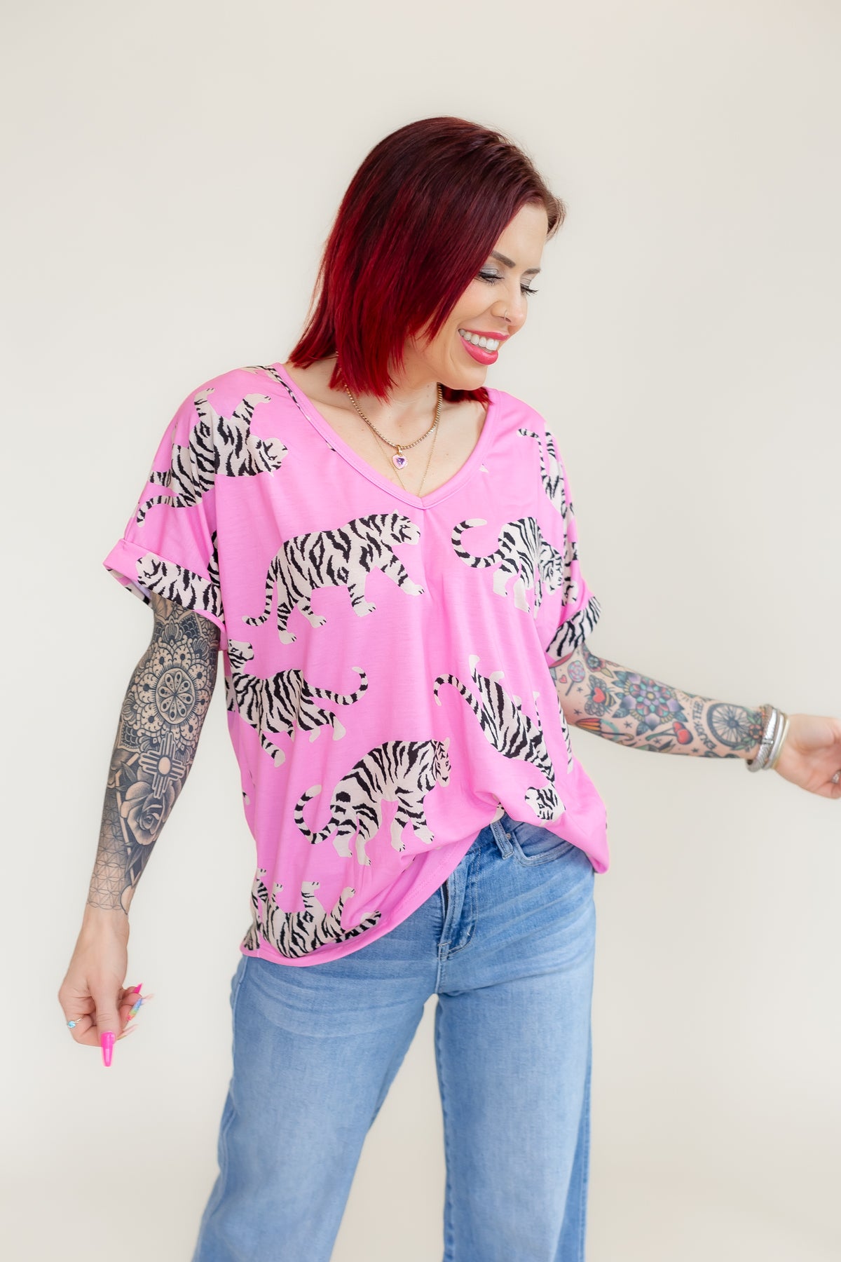 Check Meowt Oversized Tee-Pink - T230