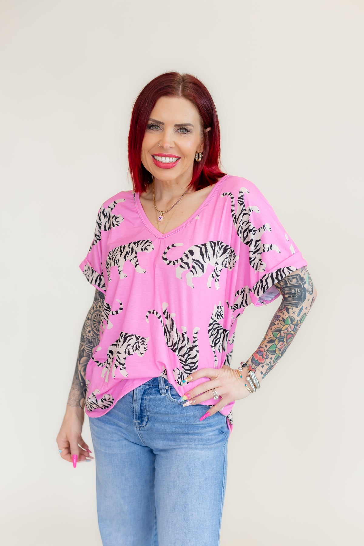 Check Meowt Oversized Tee-Pink - T230