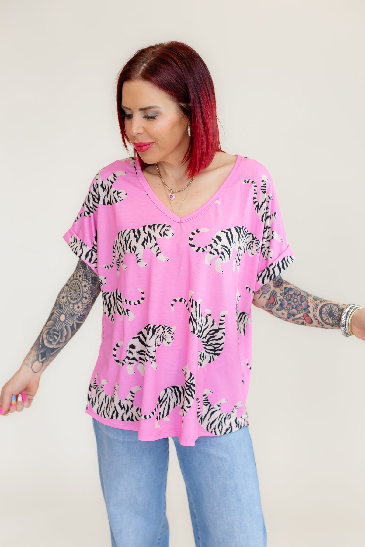 Check Meowt Oversized Tee-Pink - T230