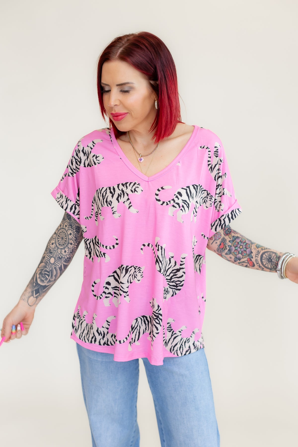 Check Meowt Oversized Tee-Pink - T230