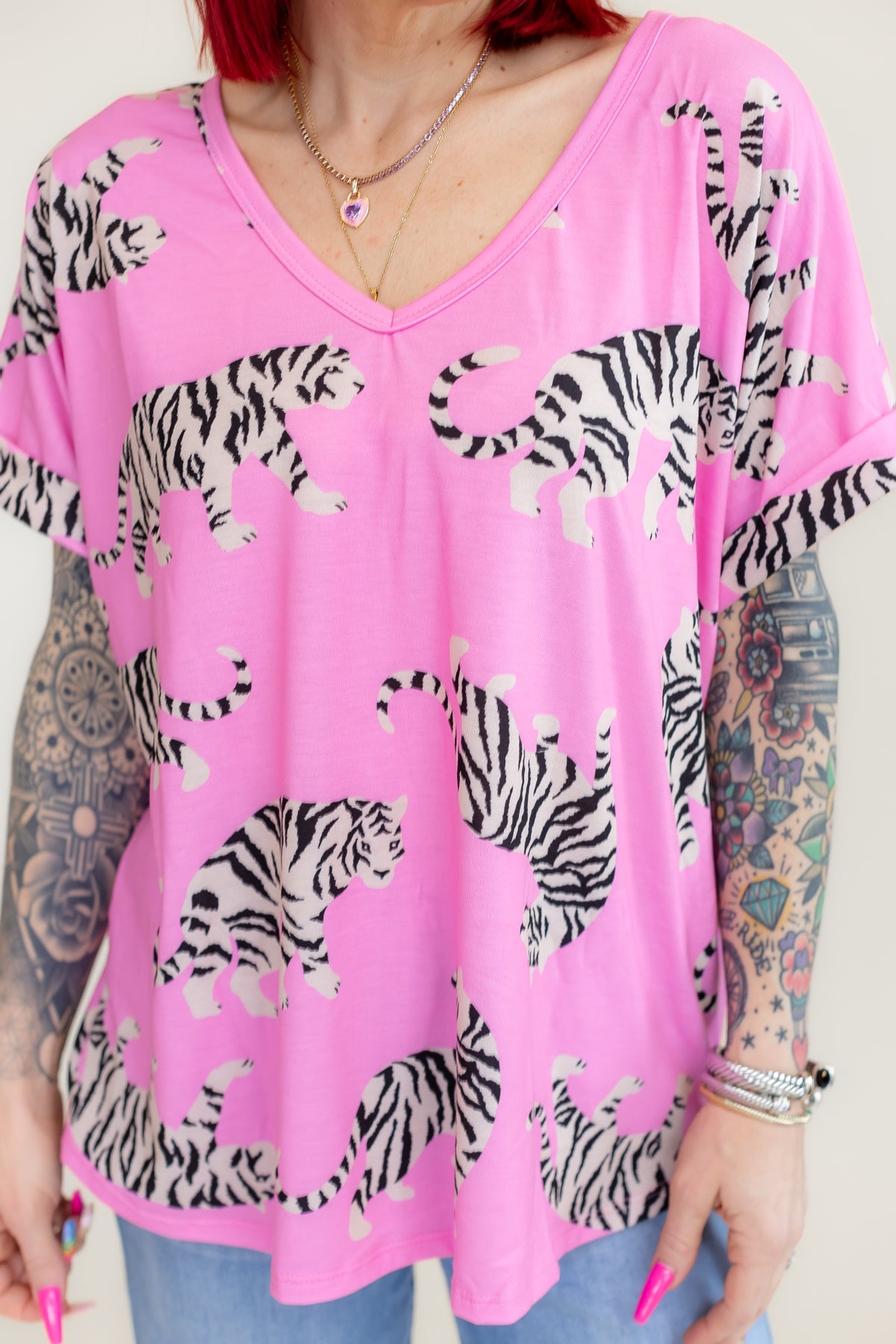 Check Meowt Oversized Tee-Pink - T230