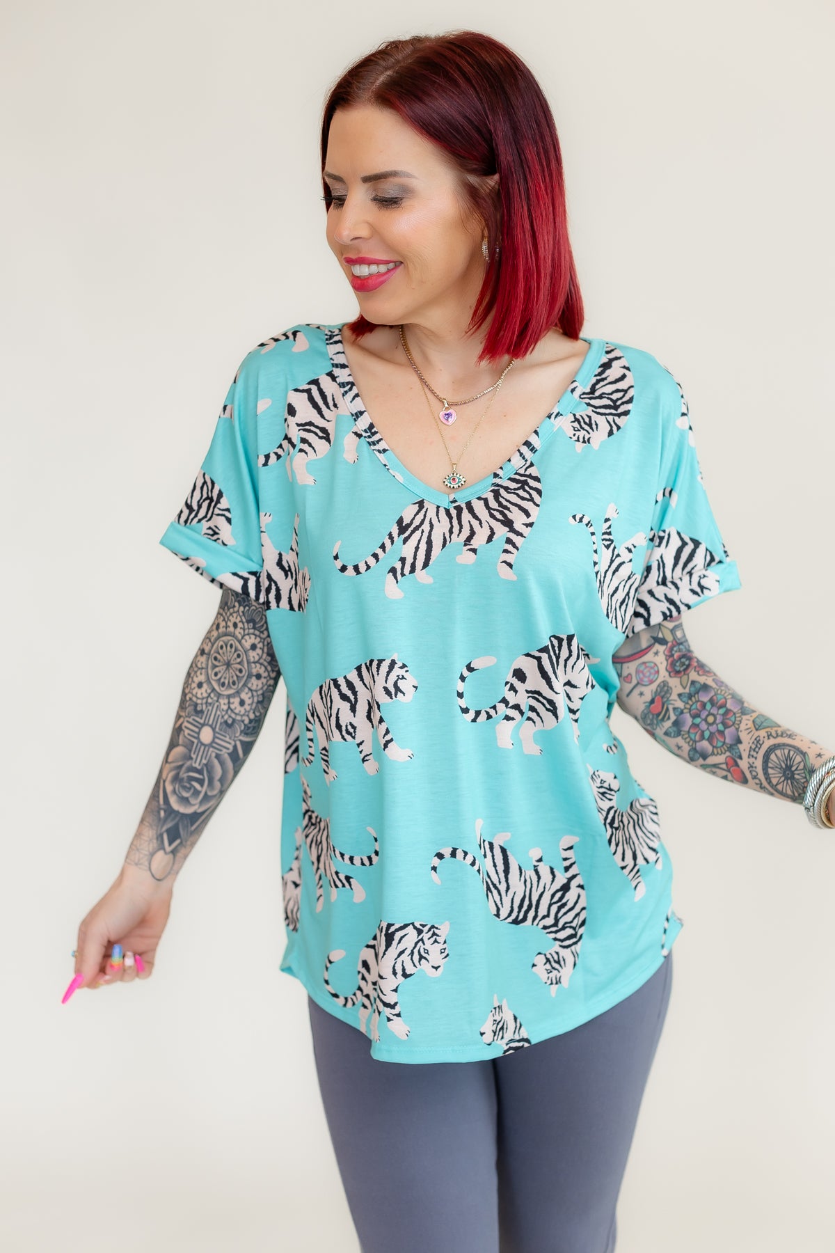 Check Meowt Oversized Tee-Mint - T231