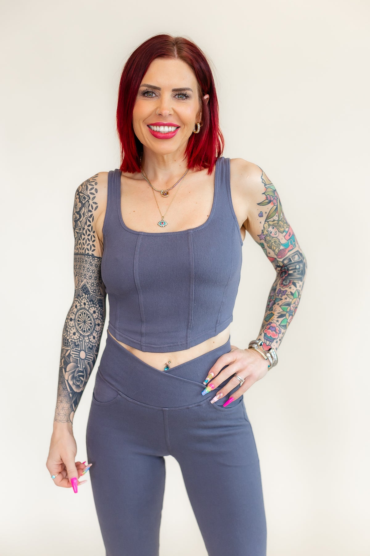 Stretchy Gray Corset Tank Top