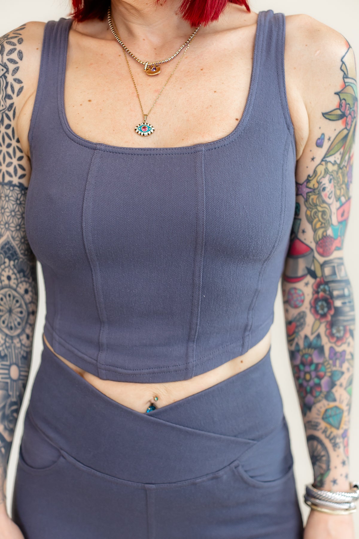 Stretchy Gray Corset Tank Top