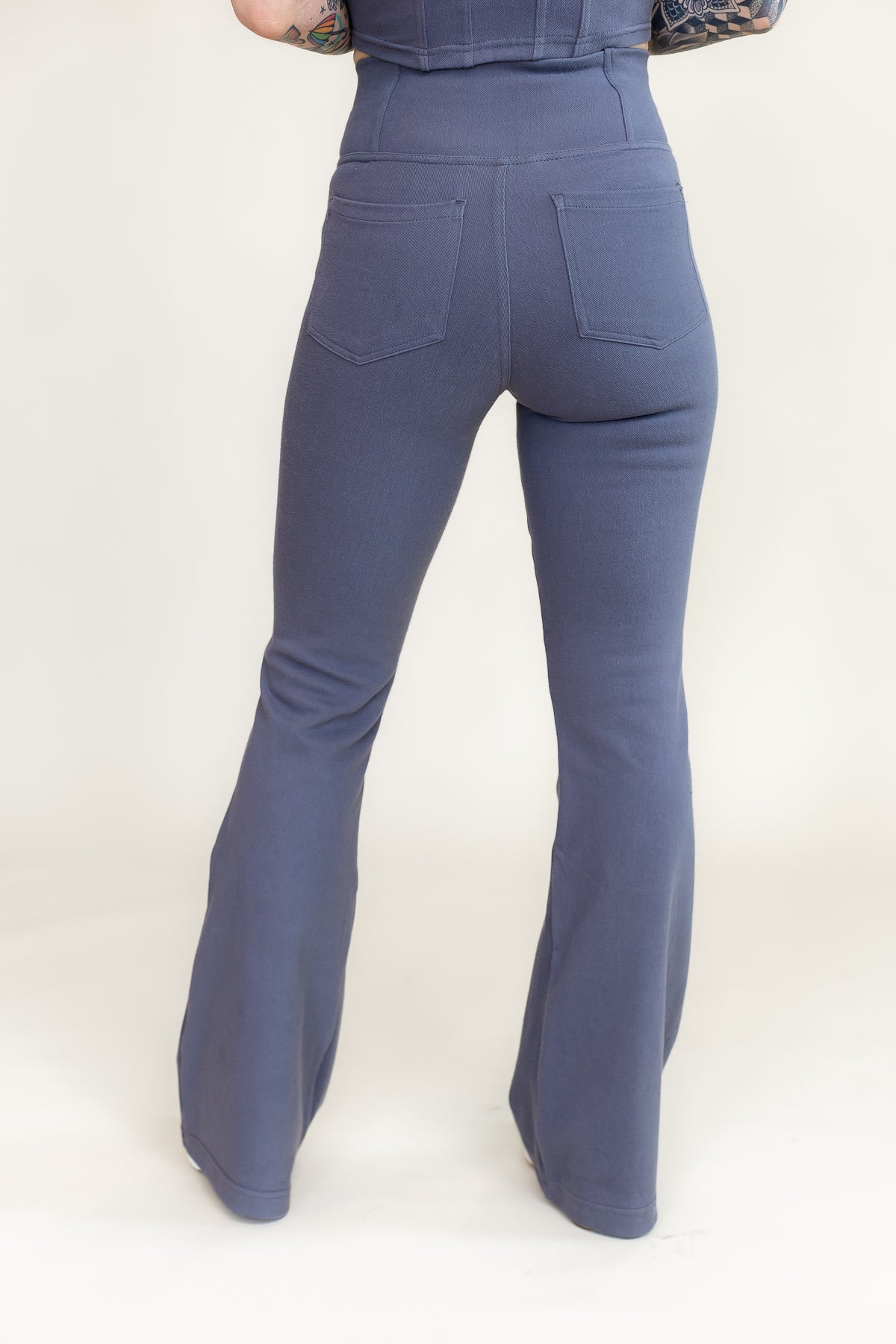 Stretchy Gray Crossover Waist Flare Pants