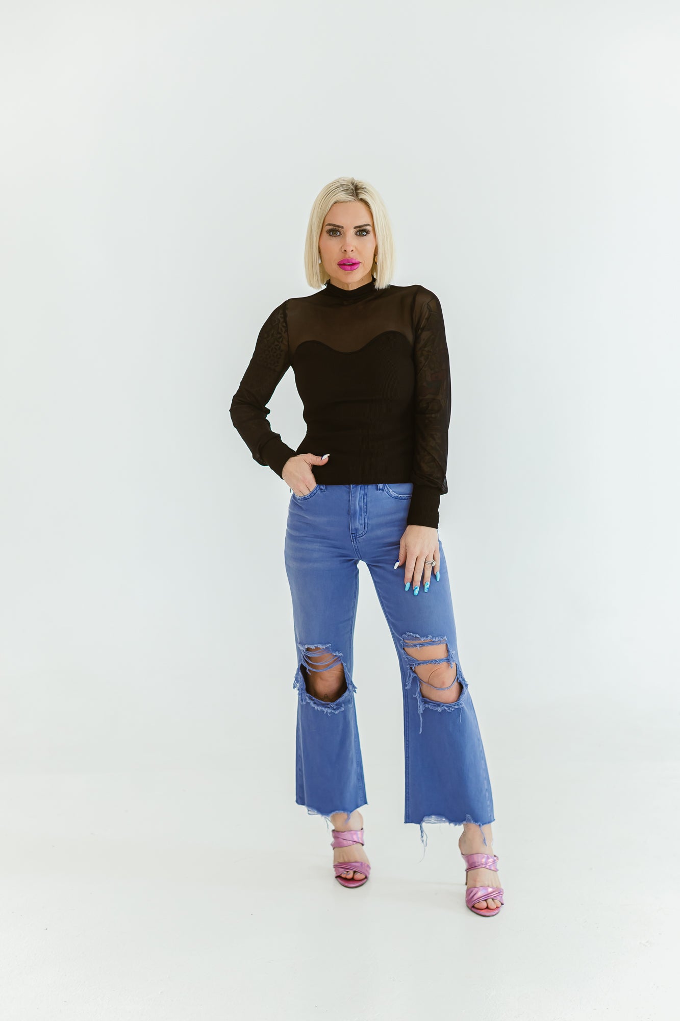 Live Out Loud Periwinkle 90's Vintage Flare Denim- P04