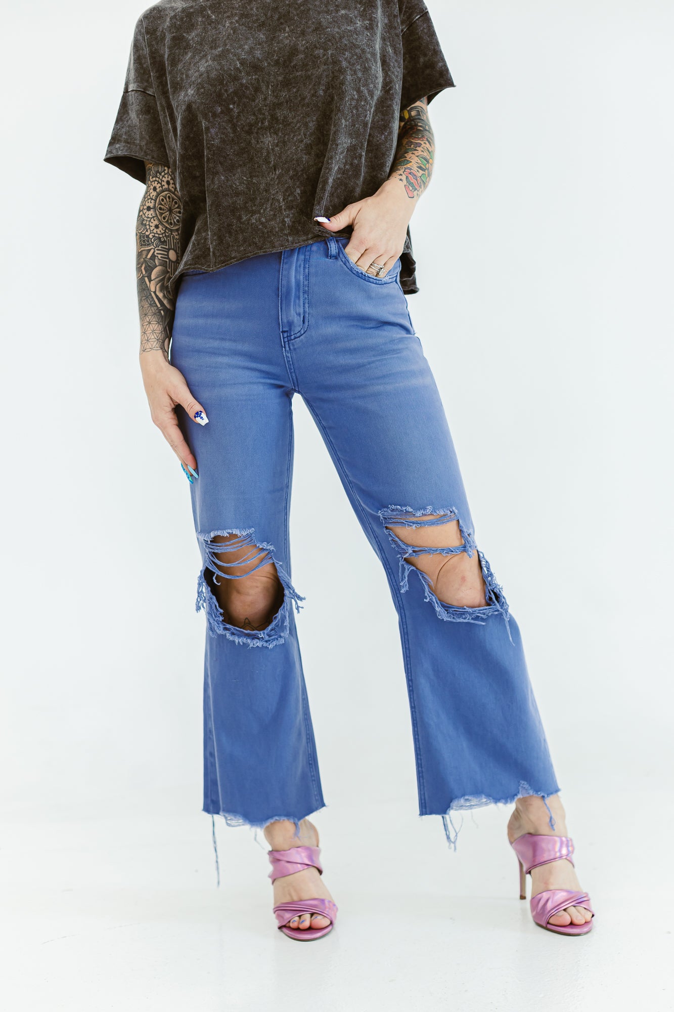 Live Out Loud Periwinkle 90's Vintage Flare Denim- P04