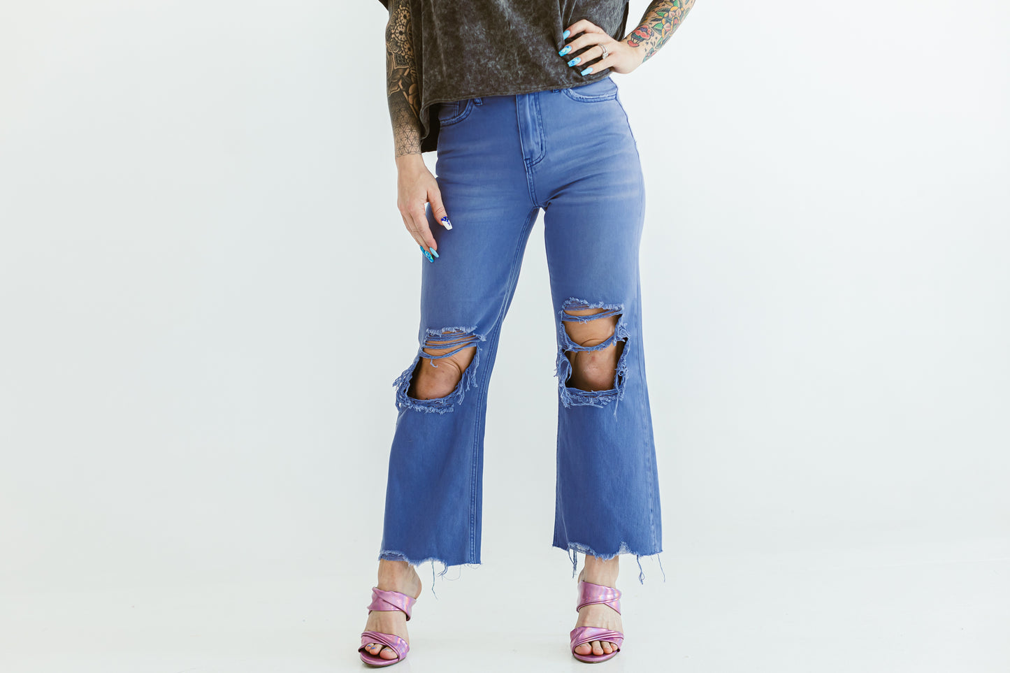 Live Out Loud Periwinkle 90's Vintage Flare Denim- P04