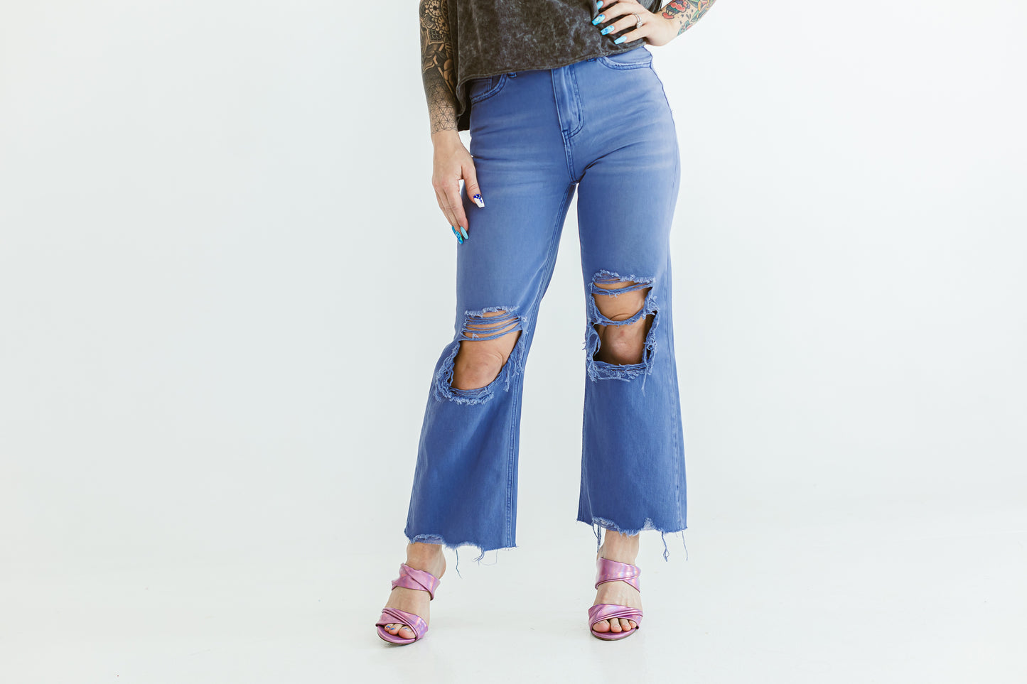 Live Out Loud Periwinkle 90's Vintage Flare Denim- P04