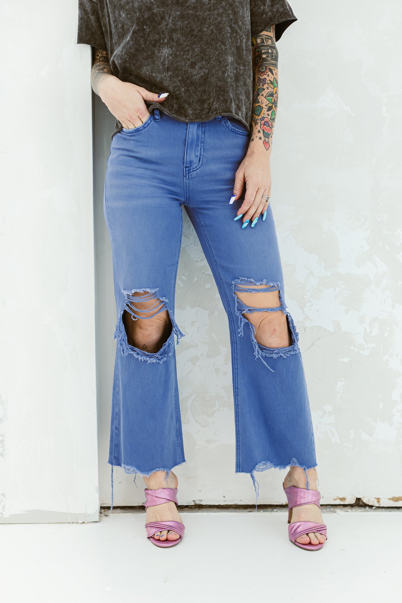 Live Out Loud Periwinkle 90's Vintage Flare Denim- P04