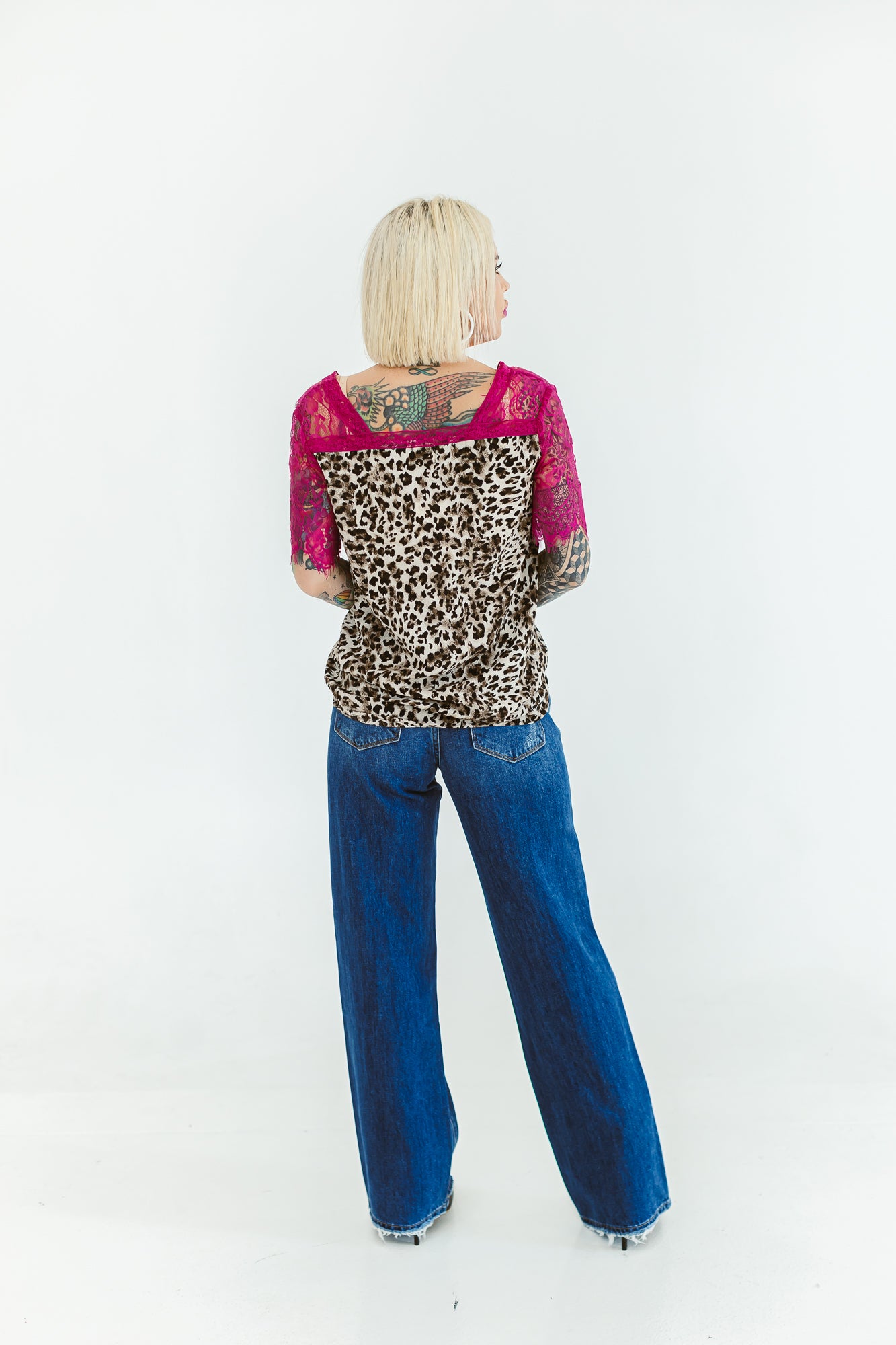 Cheetah Girl Laced Detailed Vneck Top -T19