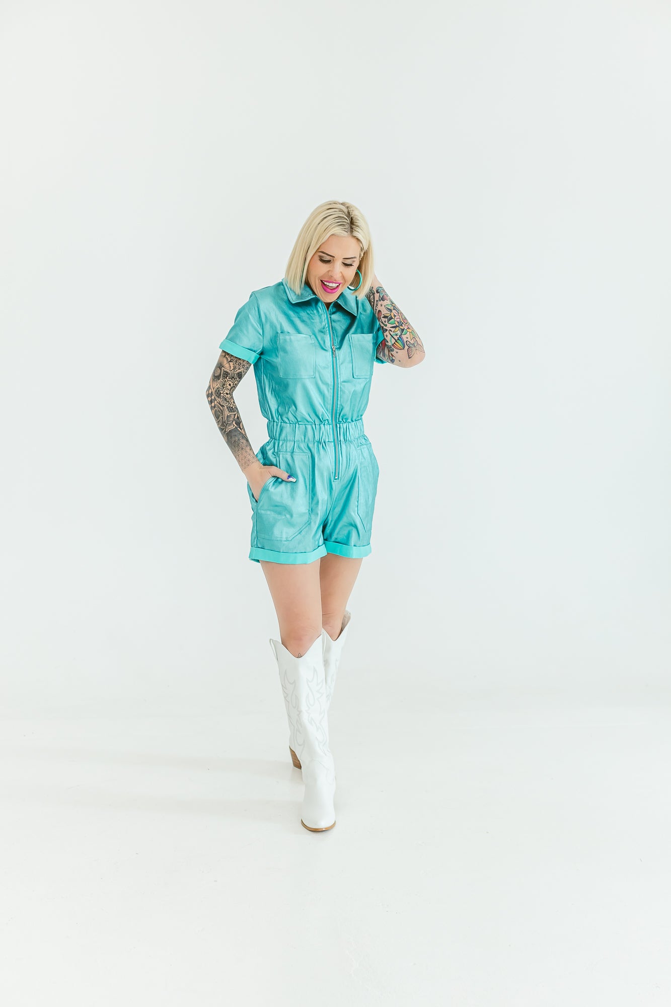 Make Me Crazy Metallic Mint Romper - R01