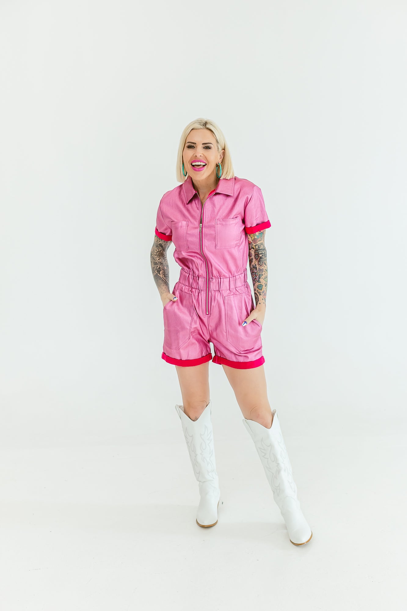 Make Me Crazy Pink Metallic Romper - R02