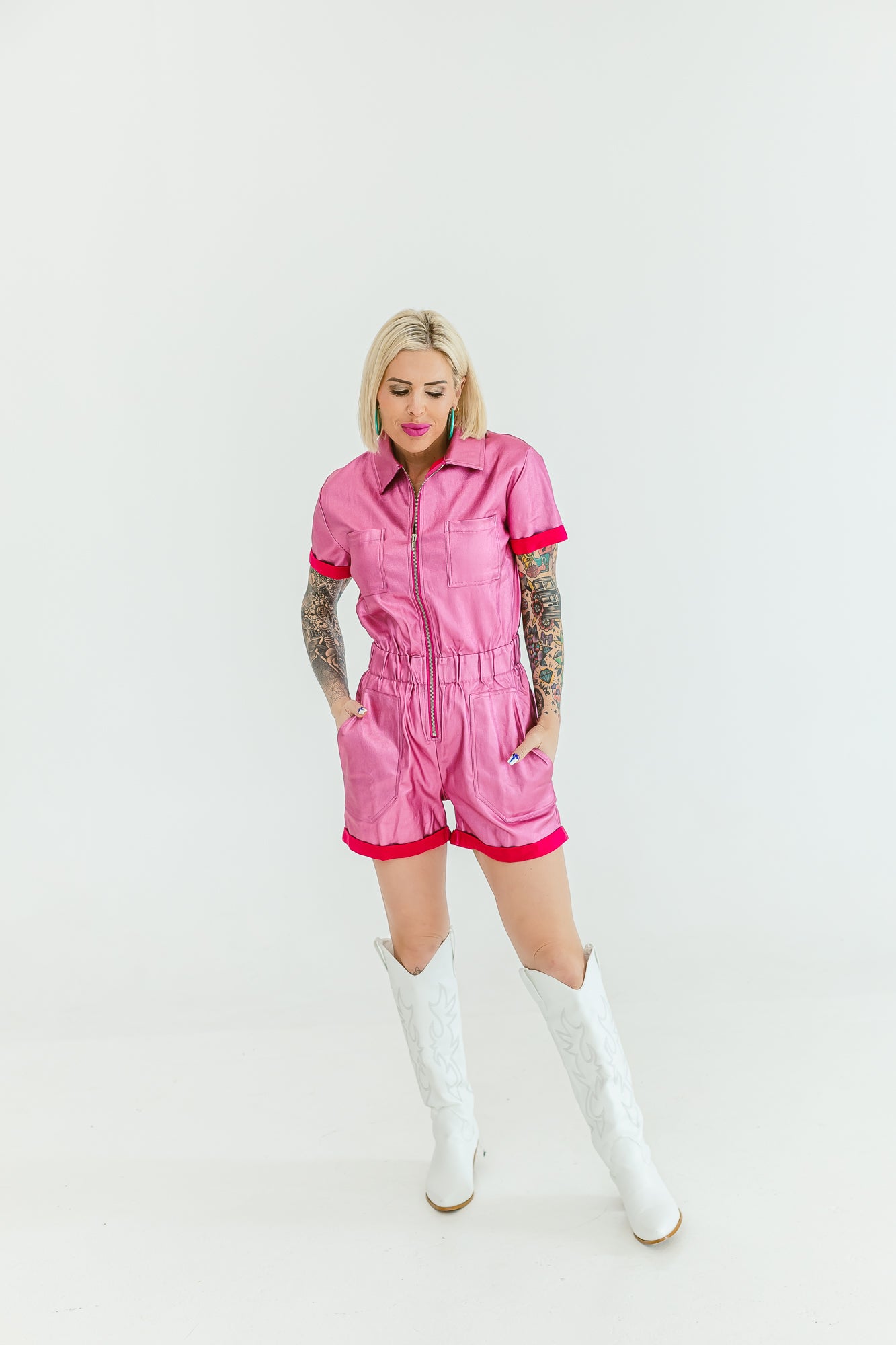 Make Me Crazy Pink Metallic Romper - R02