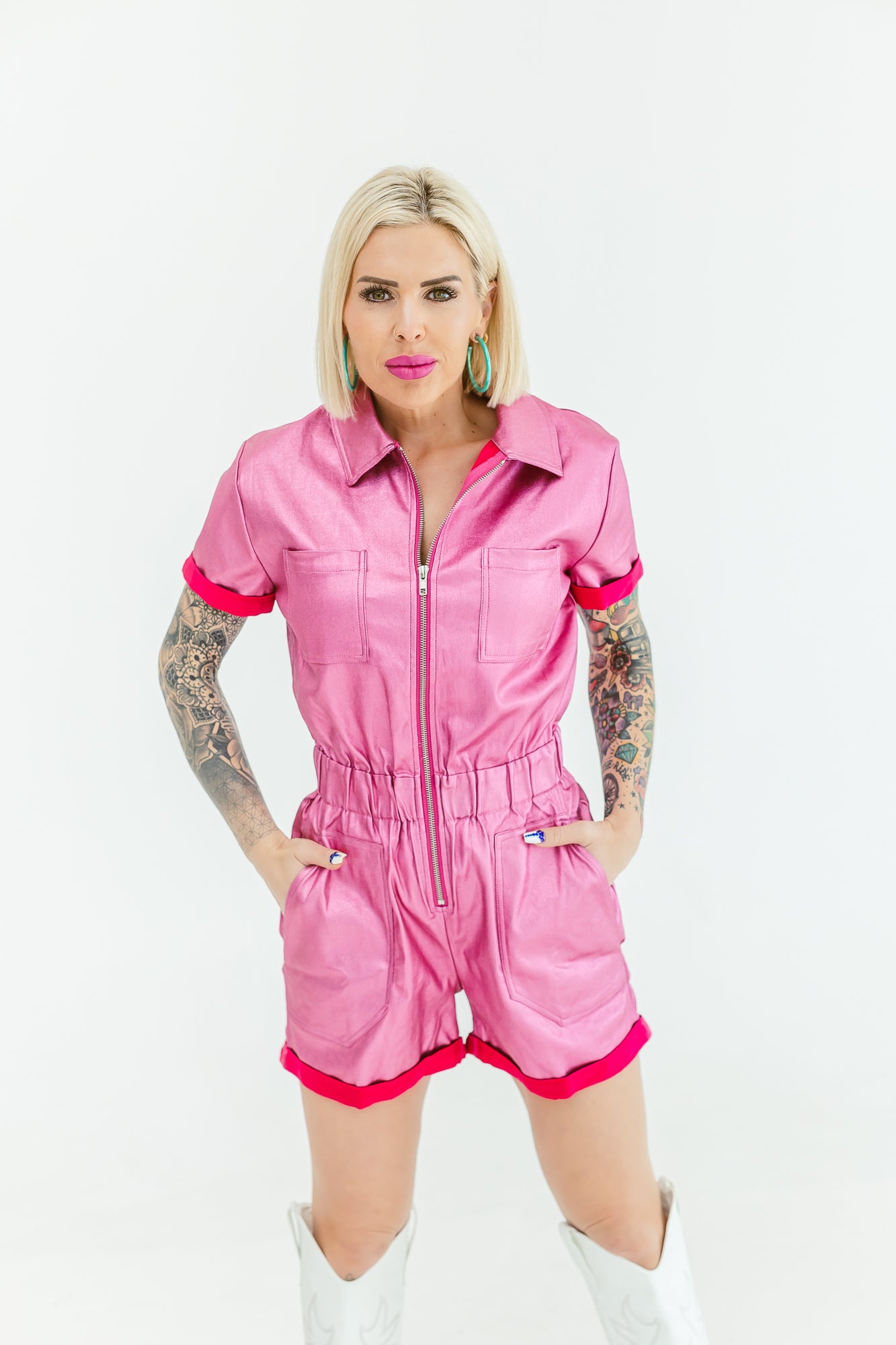 Make Me Crazy Pink Metallic Romper - R02