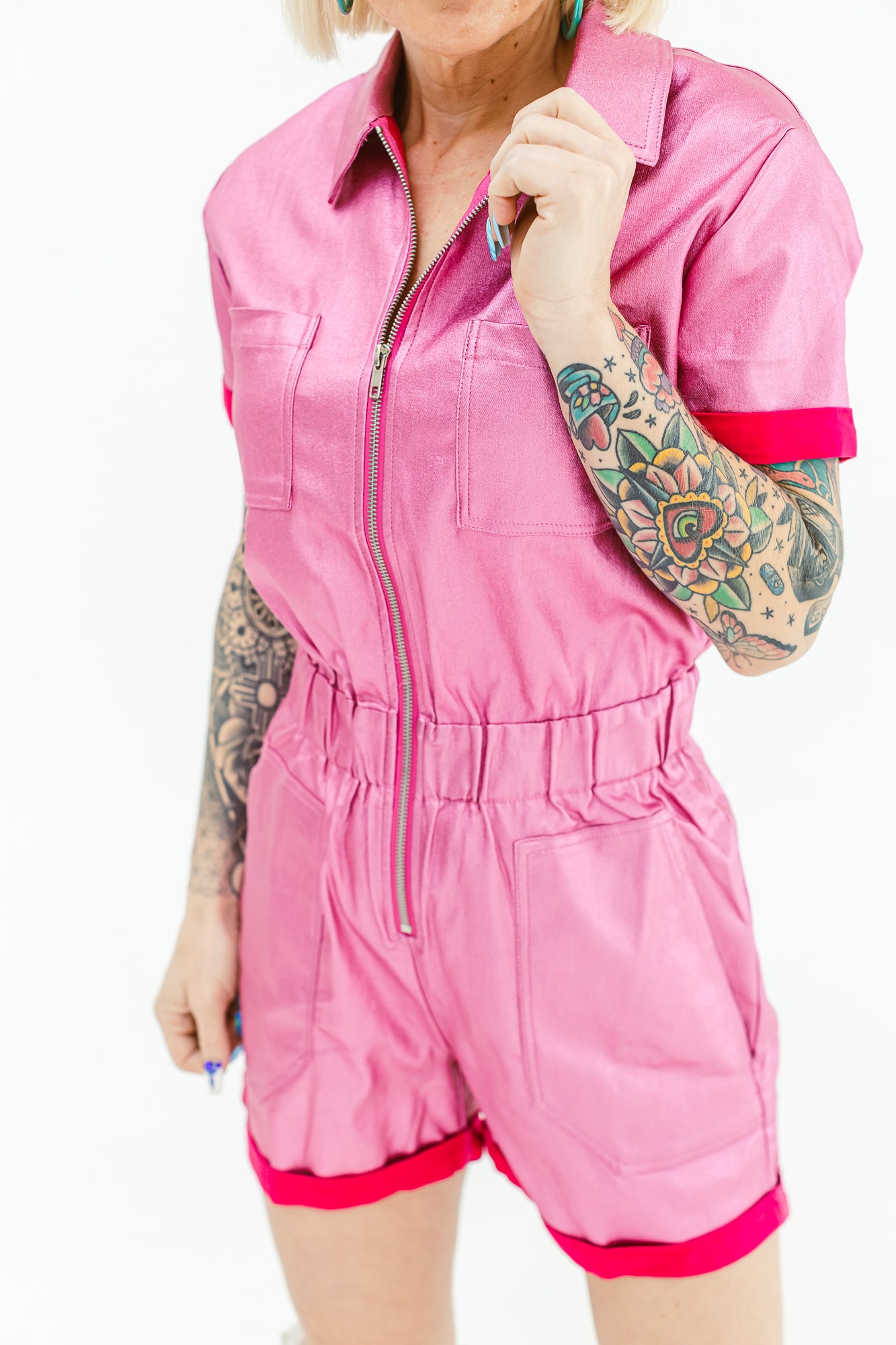 Make Me Crazy Pink Metallic Romper - R02