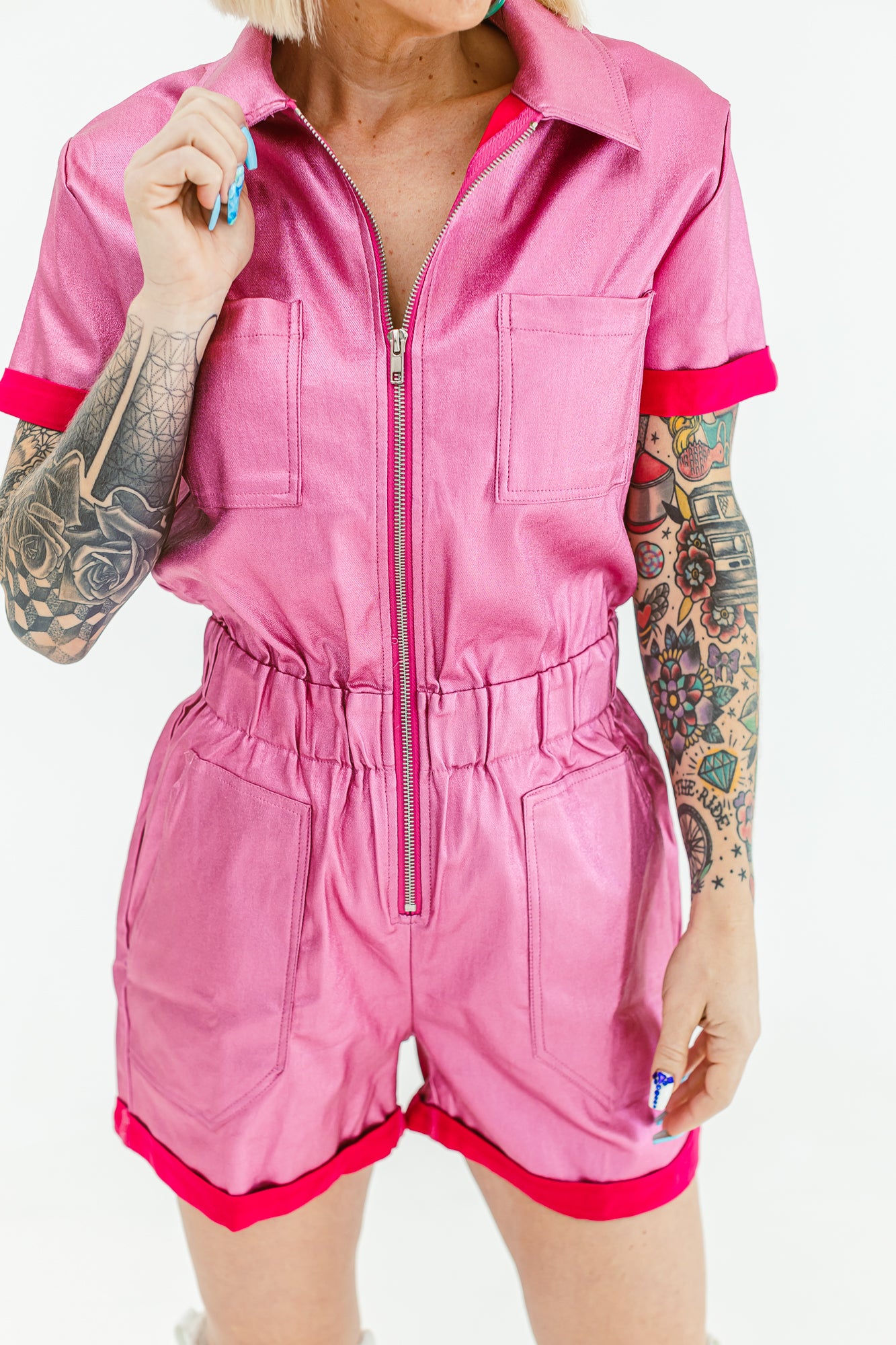 Make Me Crazy Pink Metallic Romper - R02