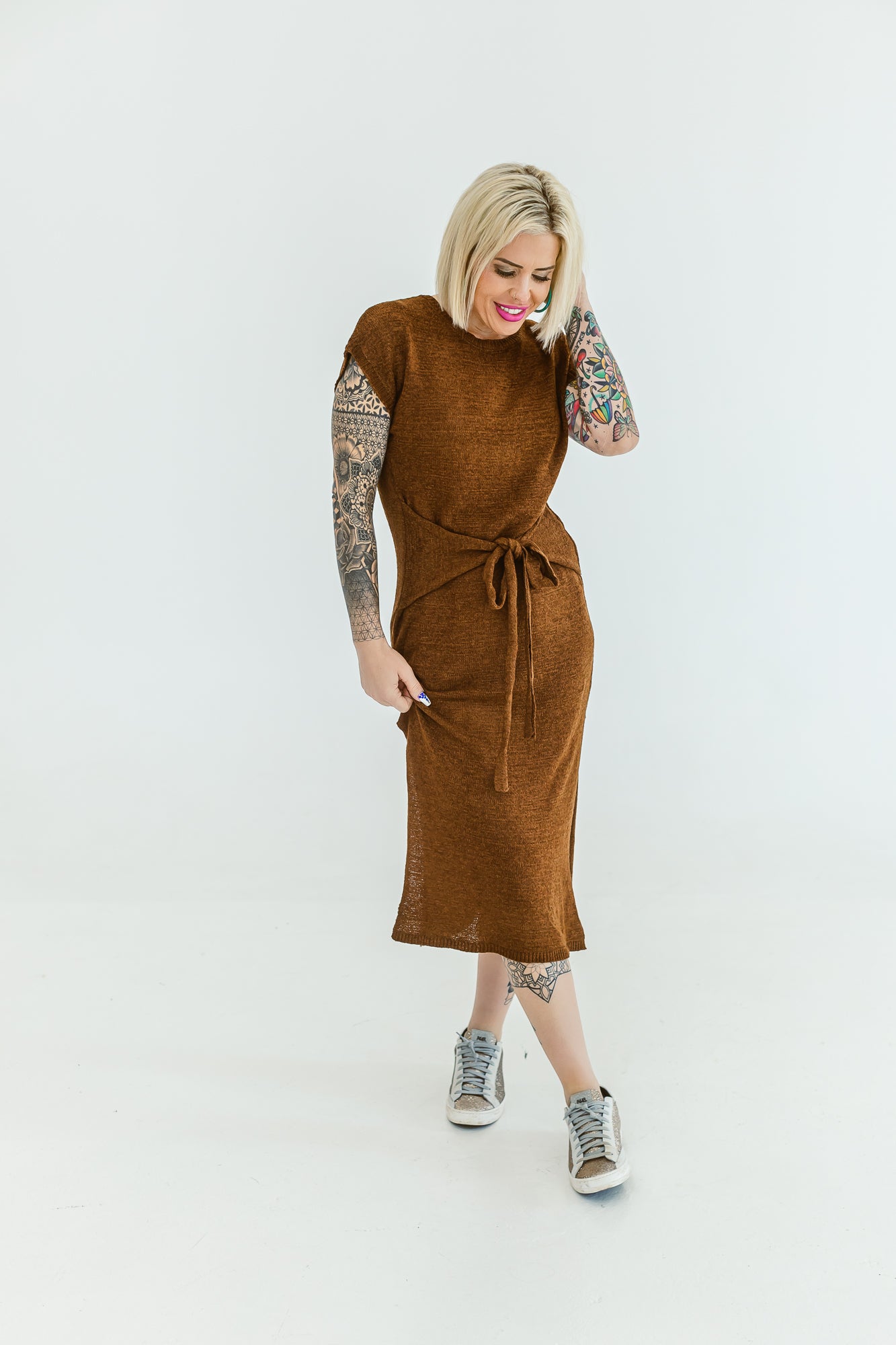 Do it All Brown Knit Midi Dress- D02