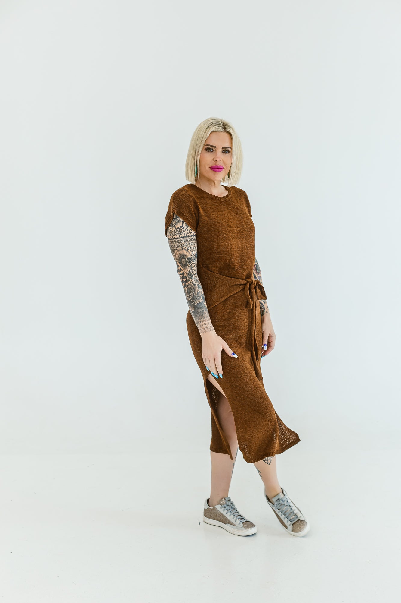 Do it All Brown Knit Midi Dress- D02