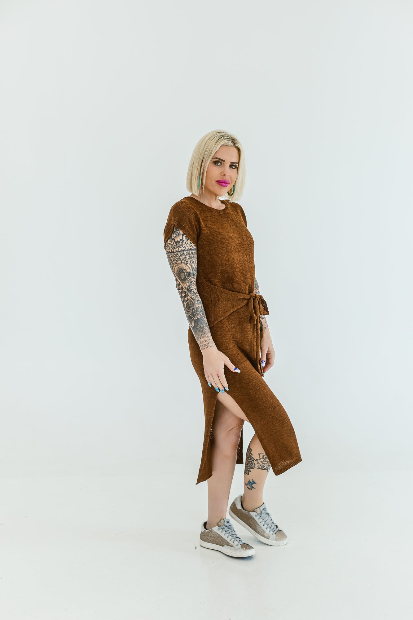 Do it All Brown Knit Midi Dress- D02