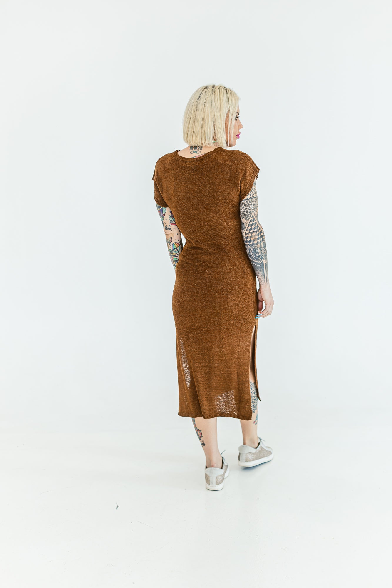 Do it All Brown Knit Midi Dress- D02