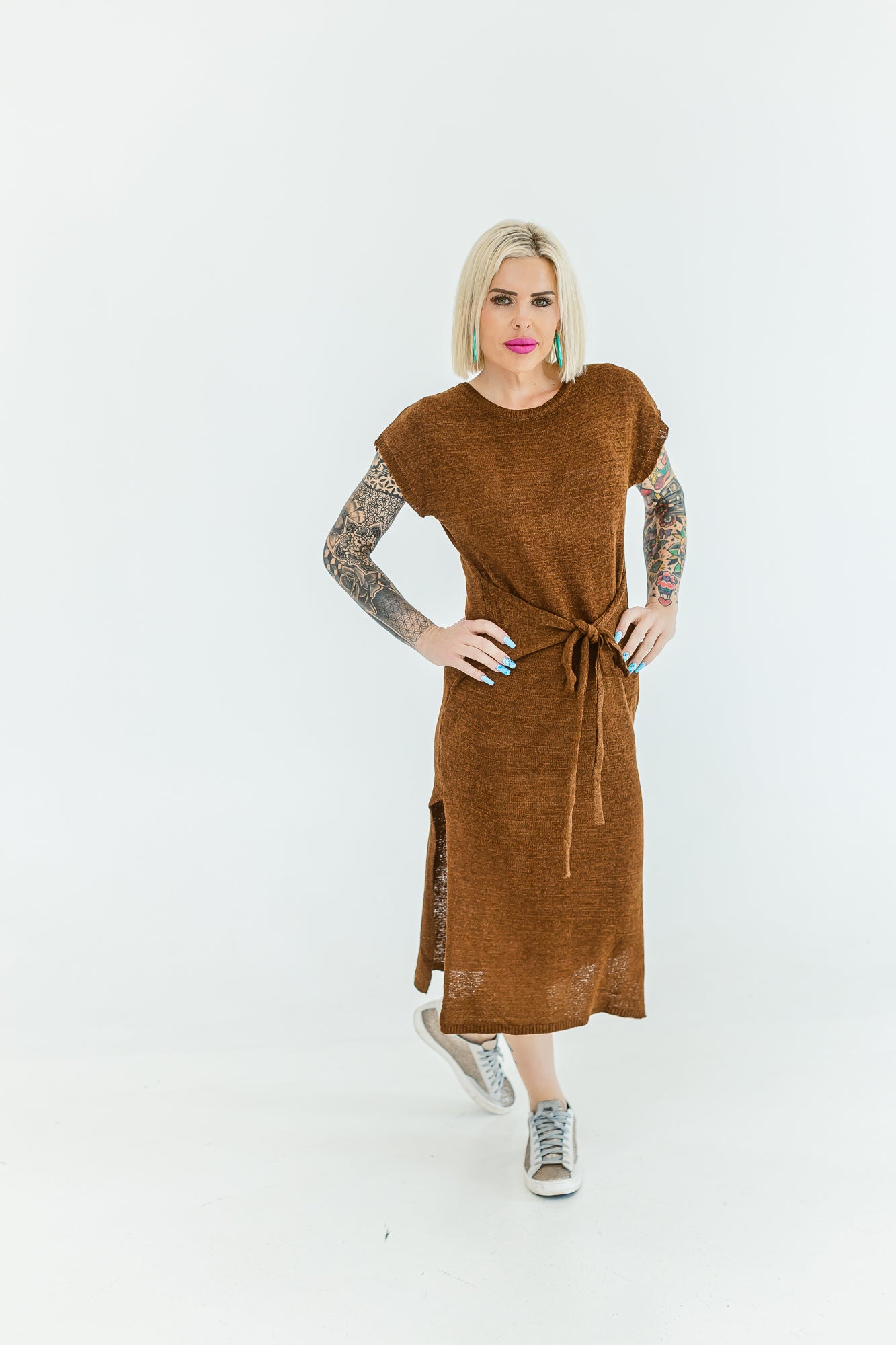 Do it All Brown Knit Midi Dress- D02