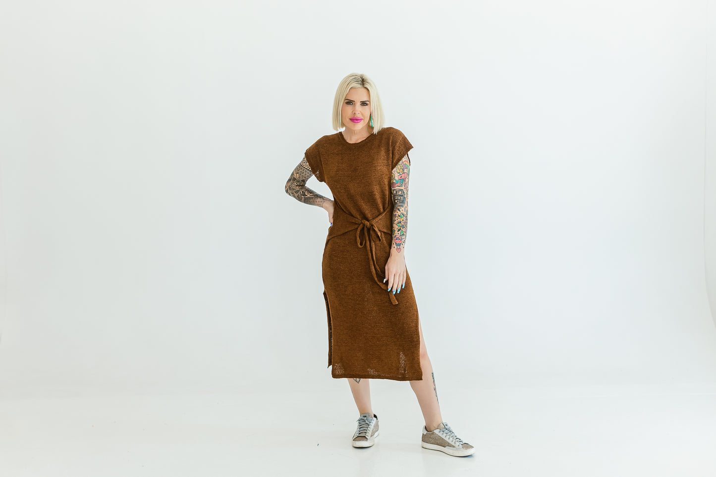 Do it All Brown Knit Midi Dress- D02