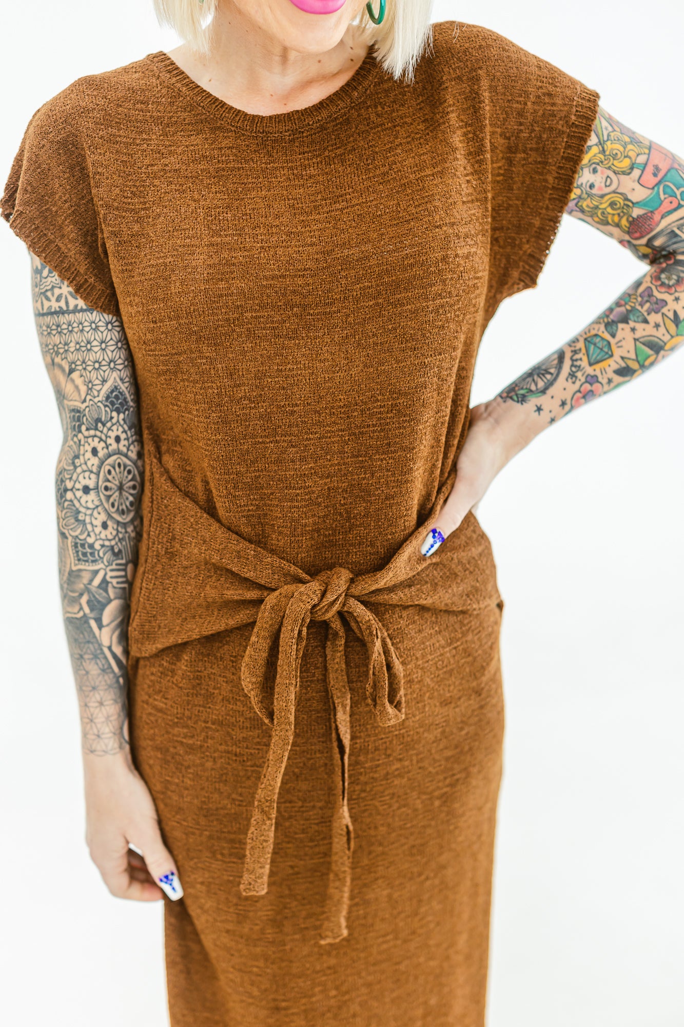 Do it All Brown Knit Midi Dress- D02