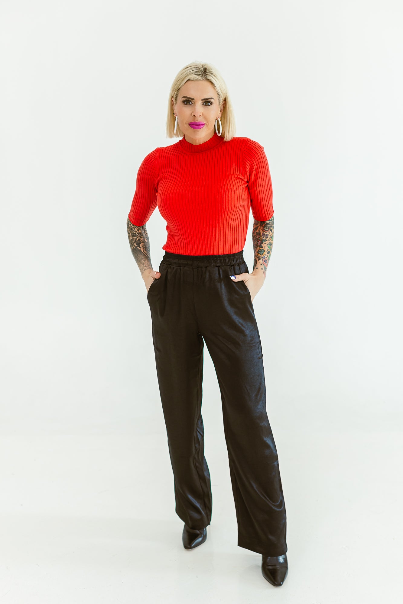 Go Getter Black High Waisted Satin Pant -P04