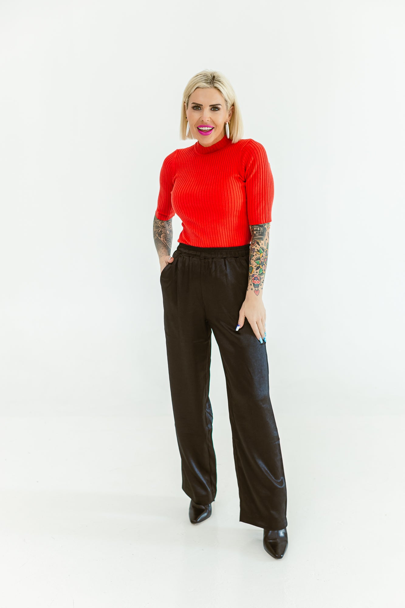 Go Getter Black High Waisted Satin Pant -P04