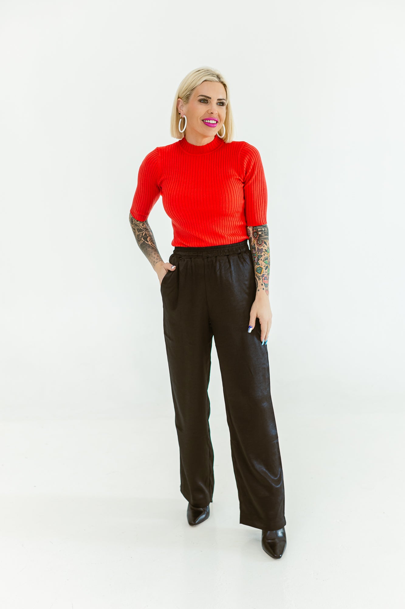 Go Getter Black High Waisted Satin Pant -P04