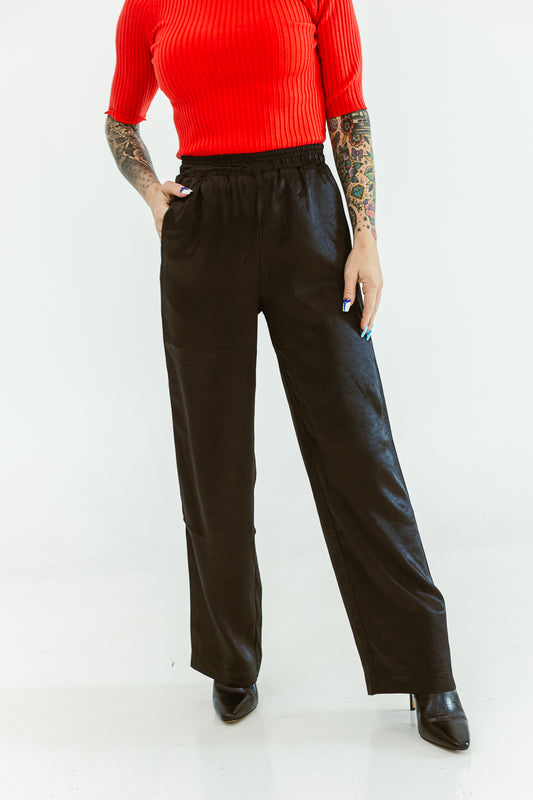 Go Getter Black High Waisted Satin Pant -P04