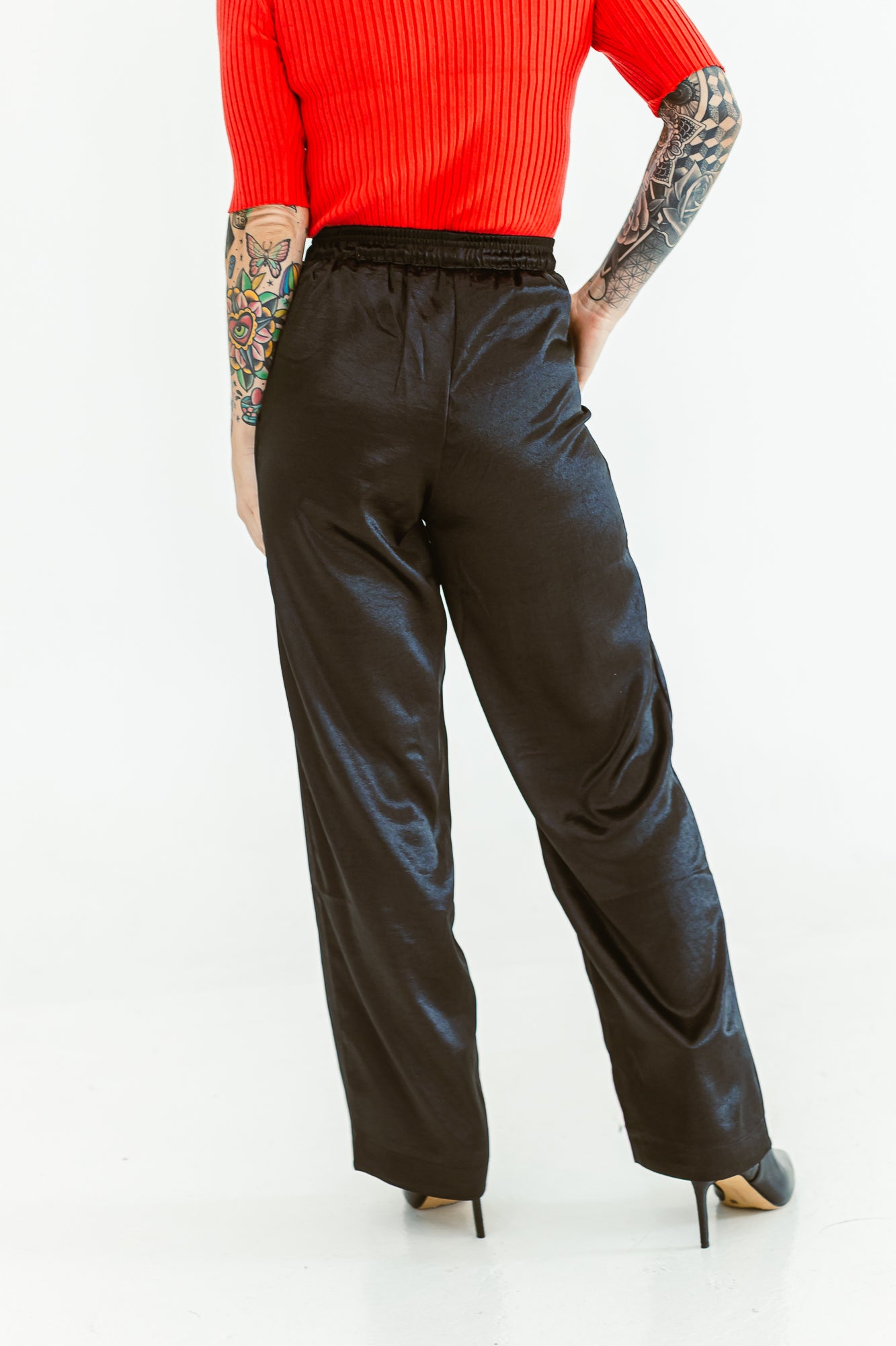 Go Getter Black High Waisted Satin Pant -P04