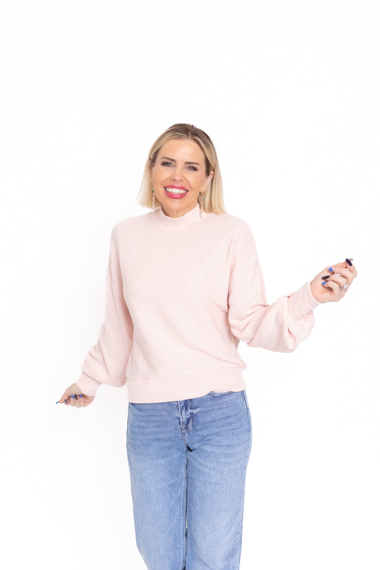 Try Something New Dusty Pink Ribbed Ballon Sleeve Top -T145