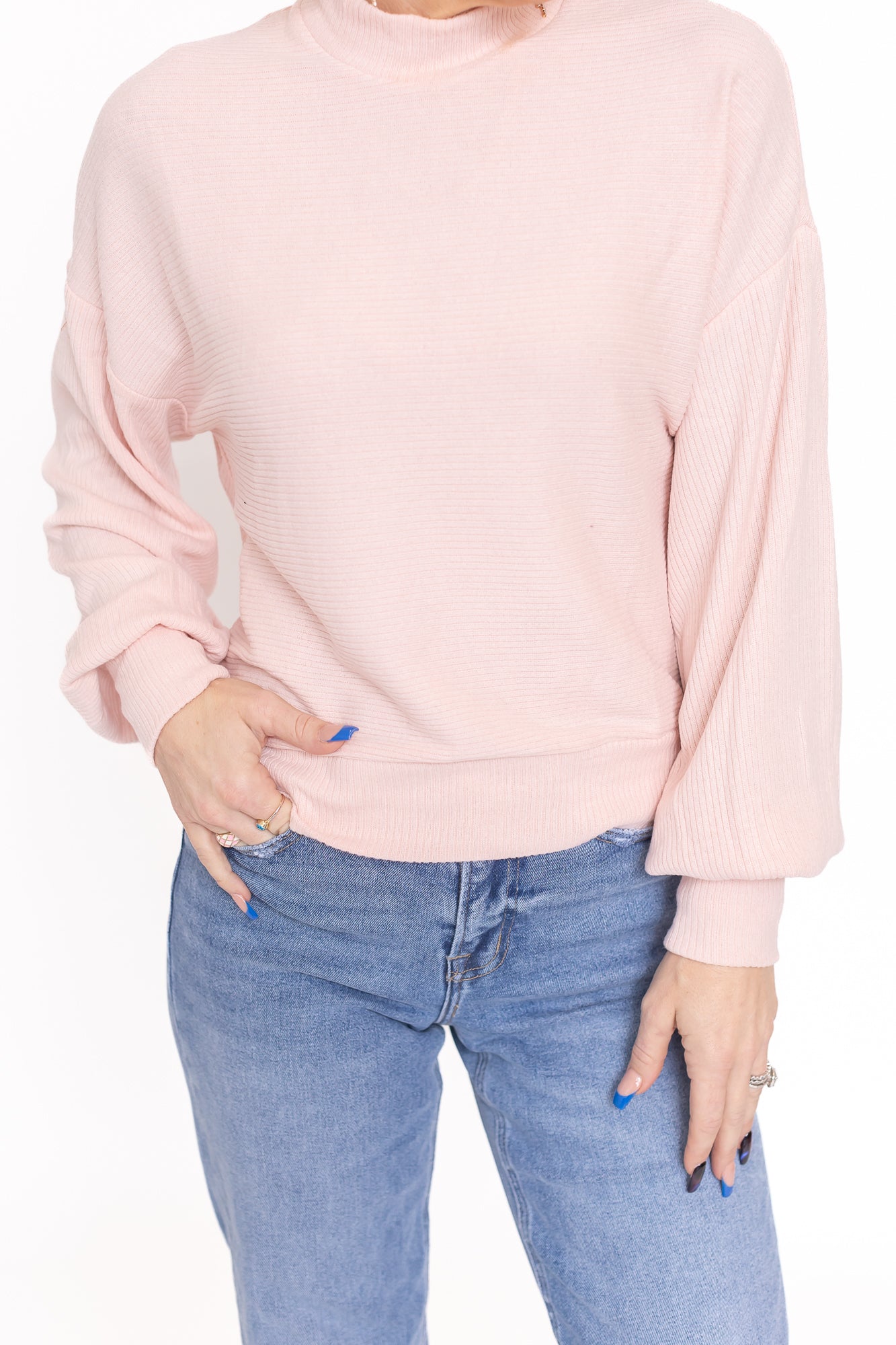 Try Something New Dusty Pink Ribbed Ballon Sleeve Top -T145