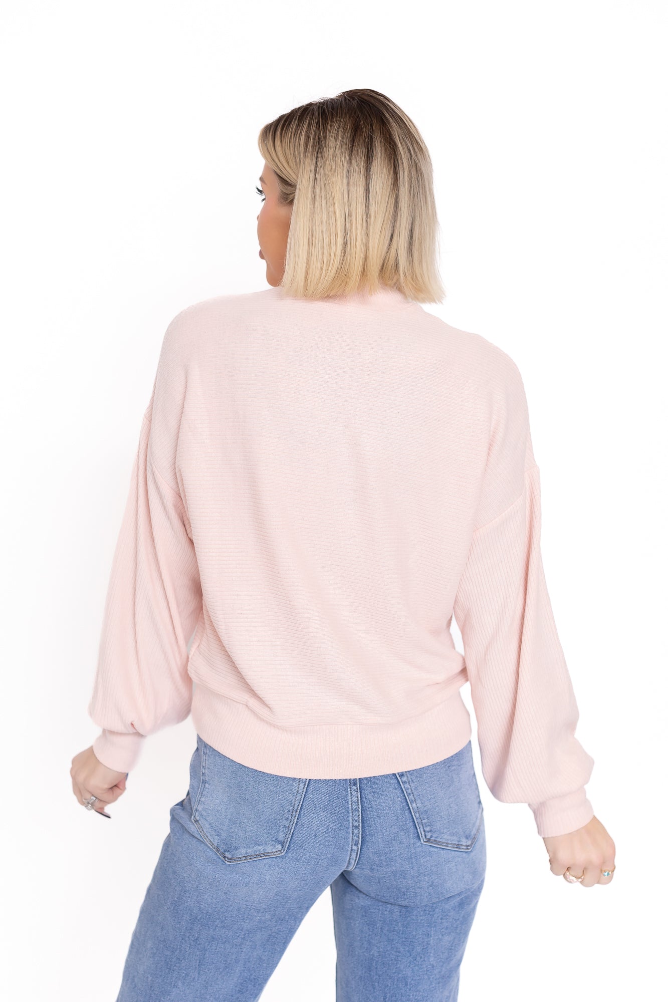 Try Something New Dusty Pink Ribbed Ballon Sleeve Top -T145